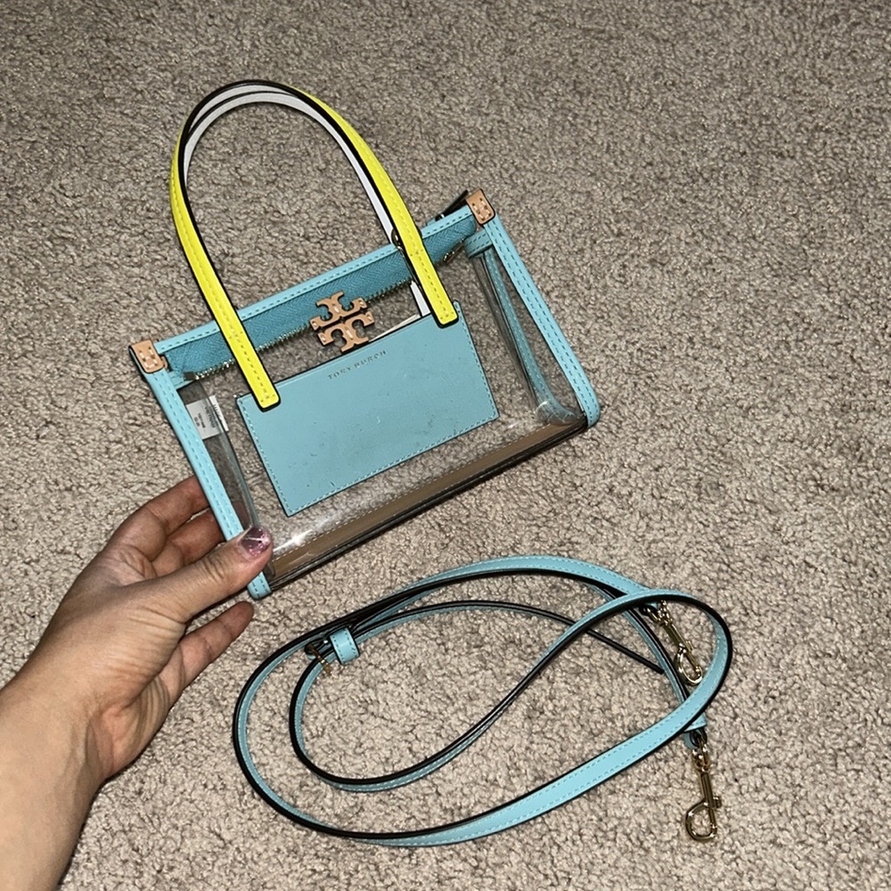 Tory Burch Transparent Mini Bag with Aqua and Yellow Details - Picture 7 of 15